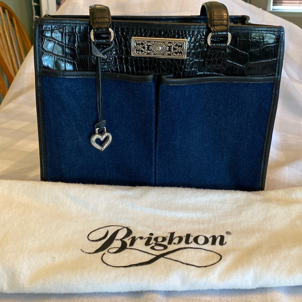 Brighton Vintage Blue Denim And Croc Embossed Leather Purse